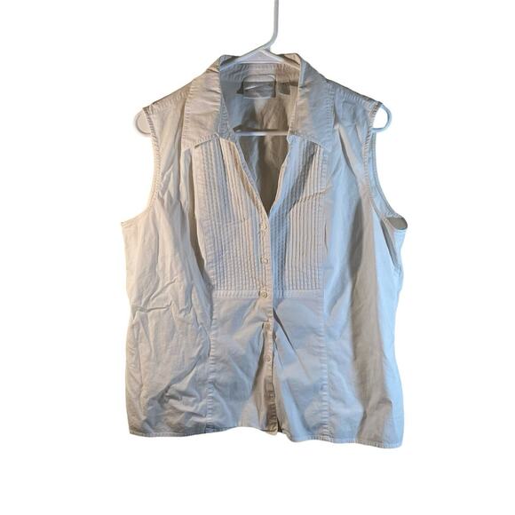 Worthington Womens Sz 14 Sleeveless Collared Blouse White Button Up - Picture 1 of 8